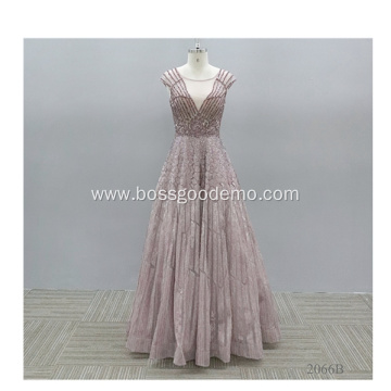 Wholesale women sleeveless pink lace long elegant bridesmaid dress